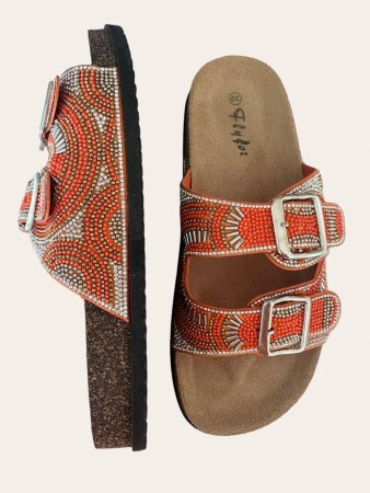 Orange sandal m sølv spenne