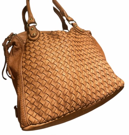 Cognac flettet skinnveske