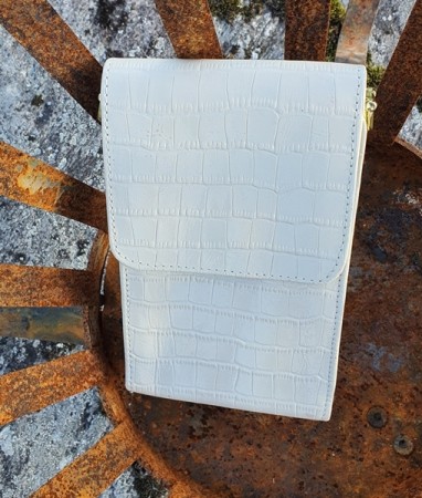 Creme croco liten skinnveske