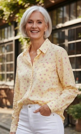 Gul småblomstret bluse