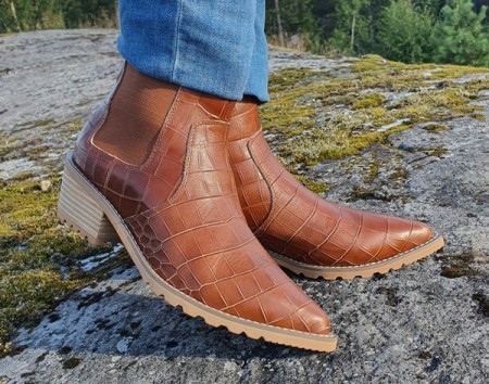 Cognac croco skolett m stretch