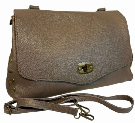 TAUPE stor skinnveske m nagler