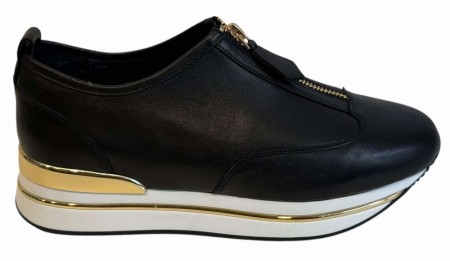 SORT sneakers m glidelås og gull