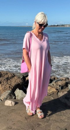 Rosa lin/viskoseskjole
