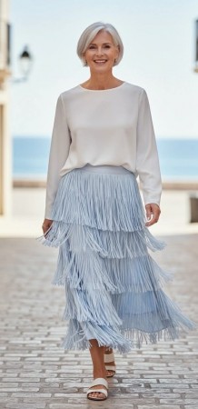 Lyseblått frynseskjørt