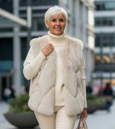 Creme fuskepels vest