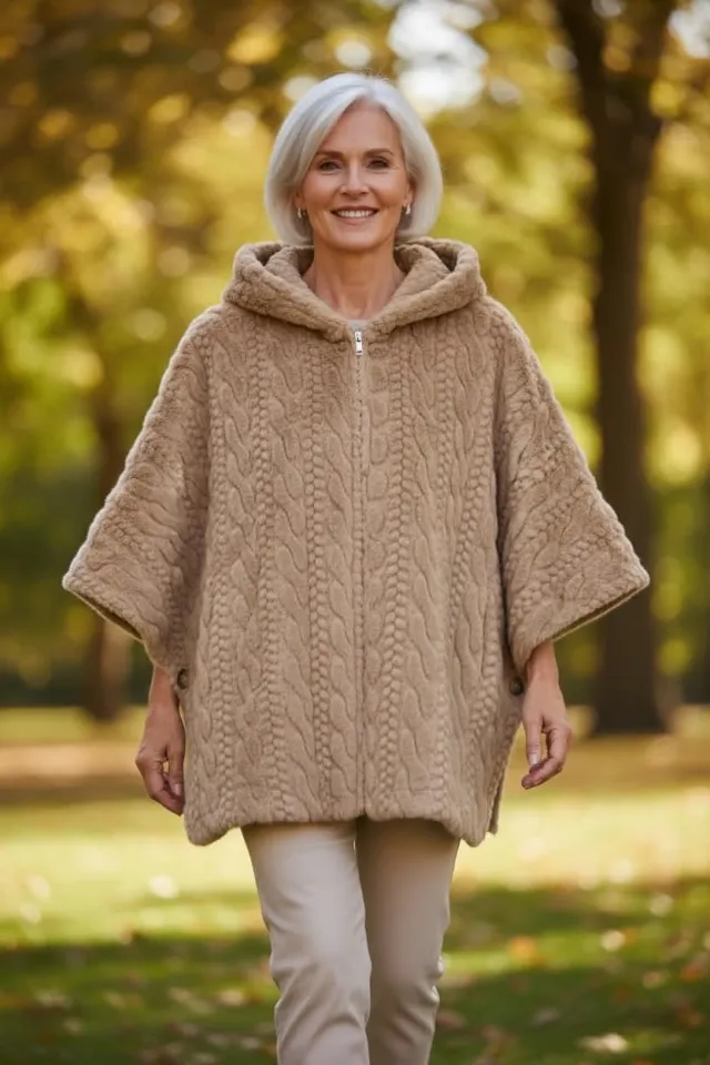 Camel ponchojakke